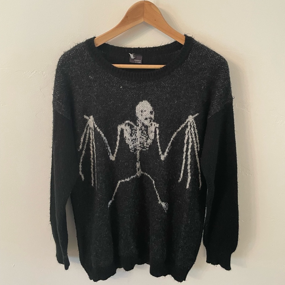 Sparkle & Fade grungy skeletal bat sweater